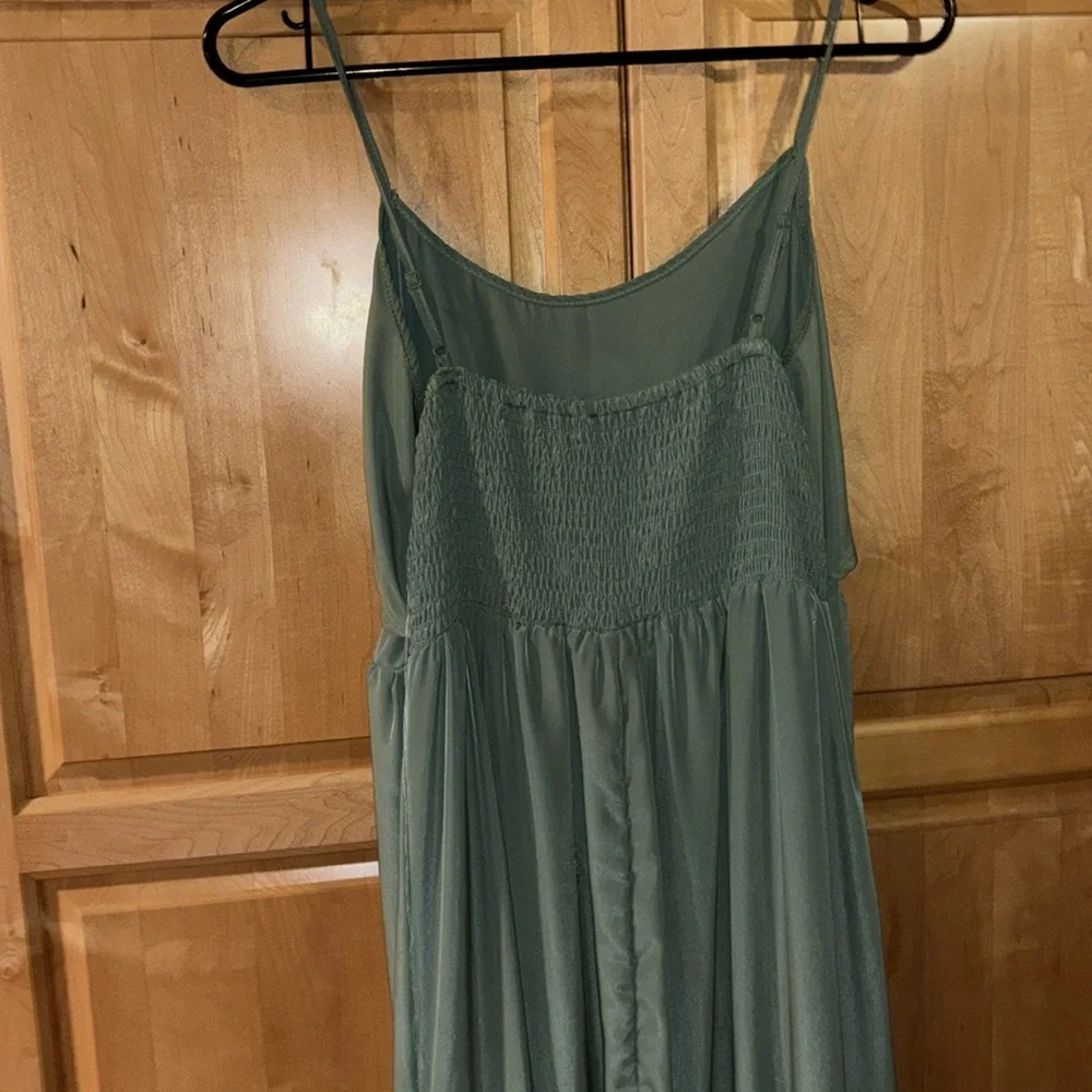 Fables agate green color women’s medium spaghetti strap Thai front long dress - Picture 9 of 12